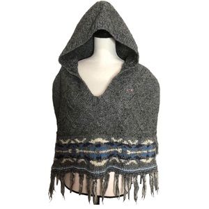 Hollister Hooded Grey Wool Poncho Sz M/L